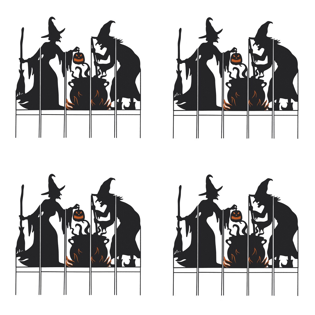 Set of 4 34.5"H Set of 5 Halloween Metal Silhouette Witches with Cauldron Yard Stake(Two function)